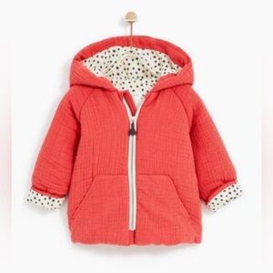 Zara New 18/24 Coral Muslin Zip Coat Jacket, Soft Cute Warm
